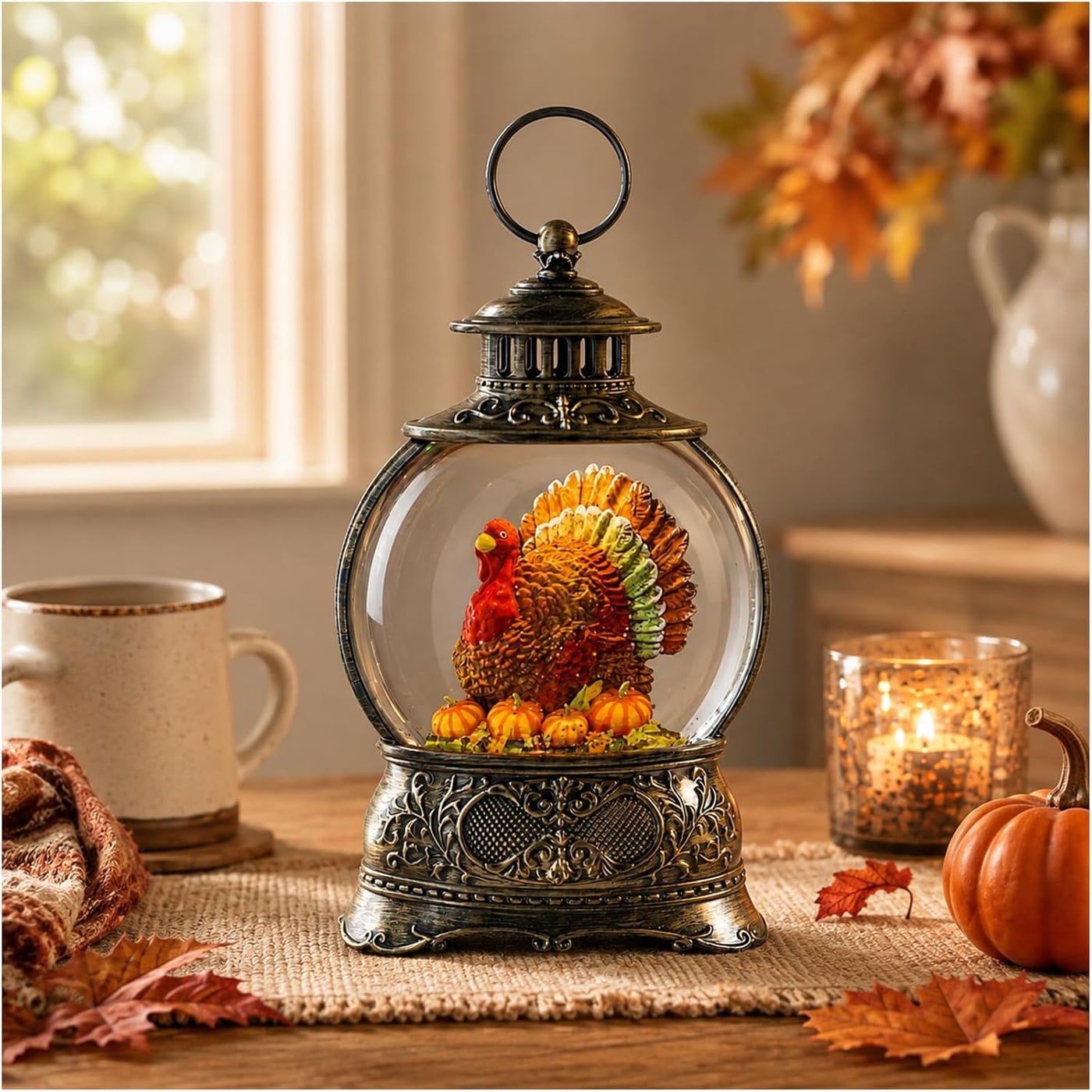 Vintage Bronze Lighted Snow Globe Water Lantern - Photo 2
