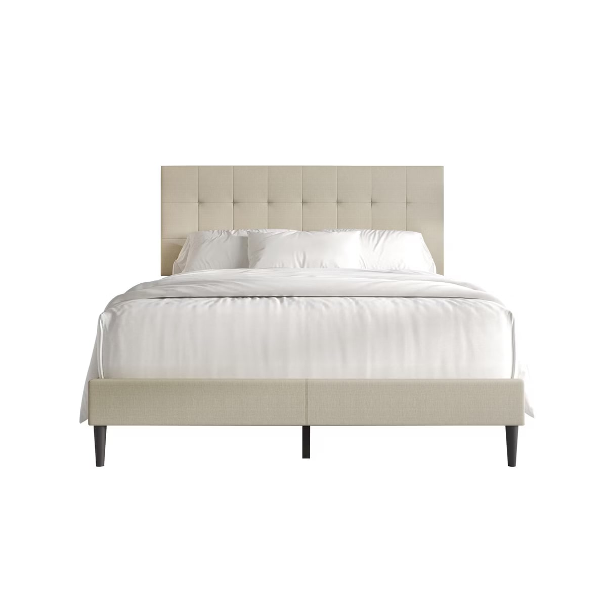 Square-Stitch Linen Platform Bed - Photo 4