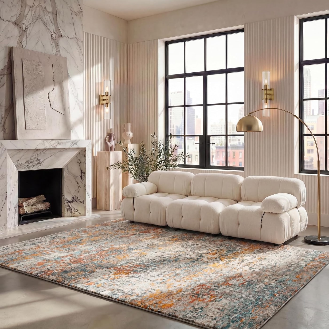 SAFAVIEH Madison Collection Abstract Area Rug in 8x10 size, showing a grey and orange modern geometric pattern