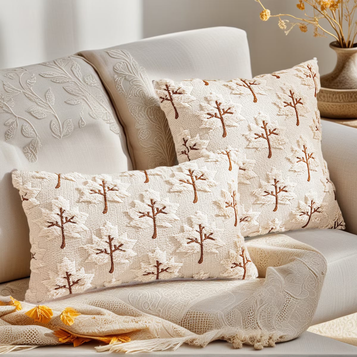 Maple Leaf Embroidered Plush Pillow Cover - Photo 2