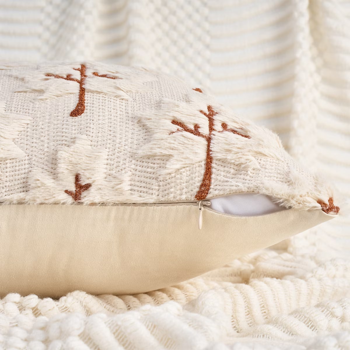 Maple Leaf Embroidered Plush Pillow Cover - Photo 3