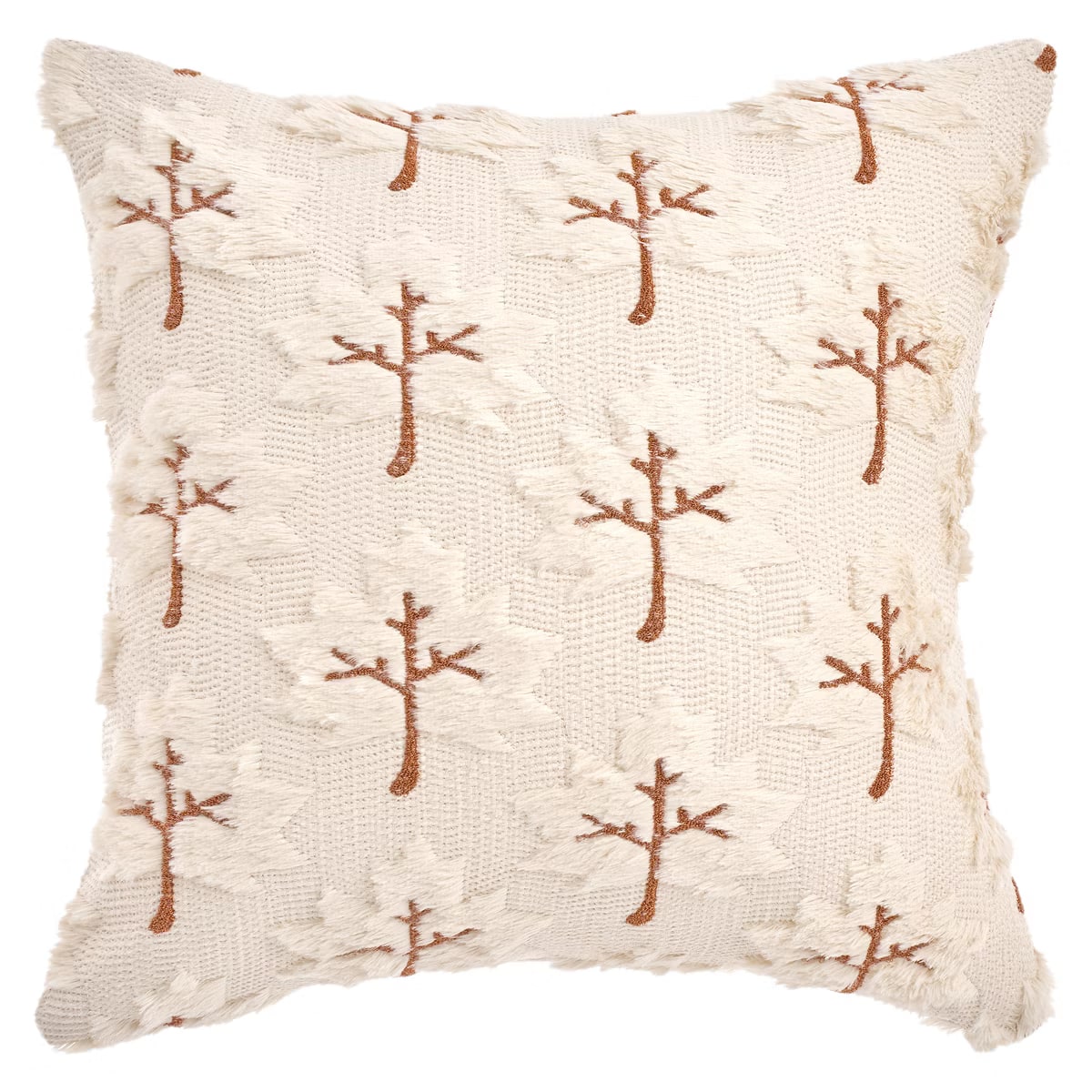 Maple Leaf Embroidered Plush Pillow Cover - Beige
