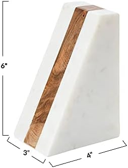 Geometric Marble & Wood Inlay Bookends, White - Photo 4
