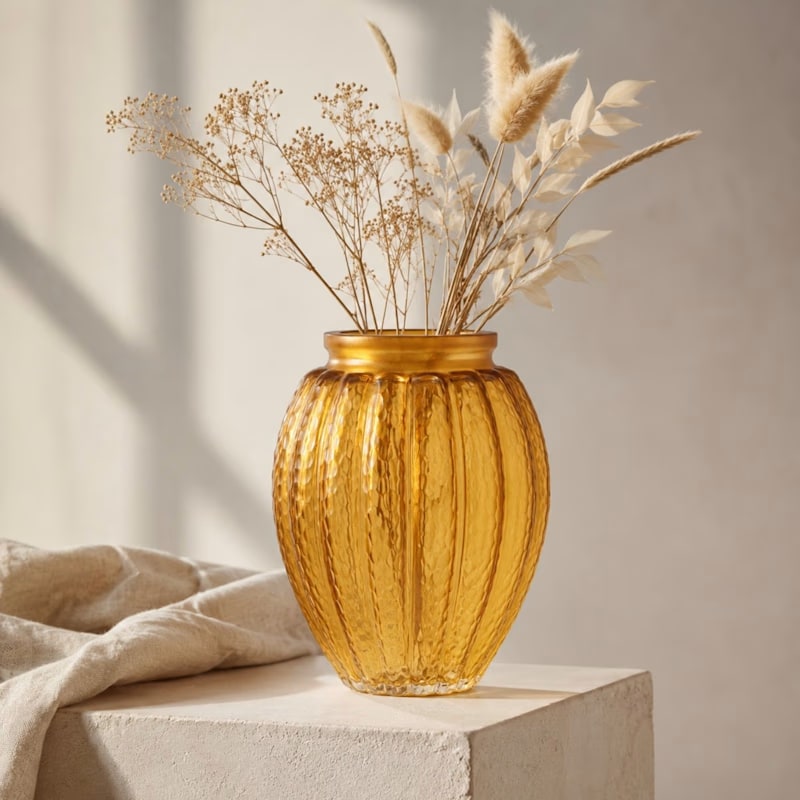 Handcrafted Ribbed Pumpkin Glass Vase - Photo 2