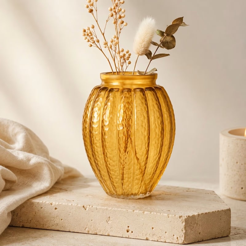 Handcrafted Ribbed Pumpkin Glass Vase - Photo 3