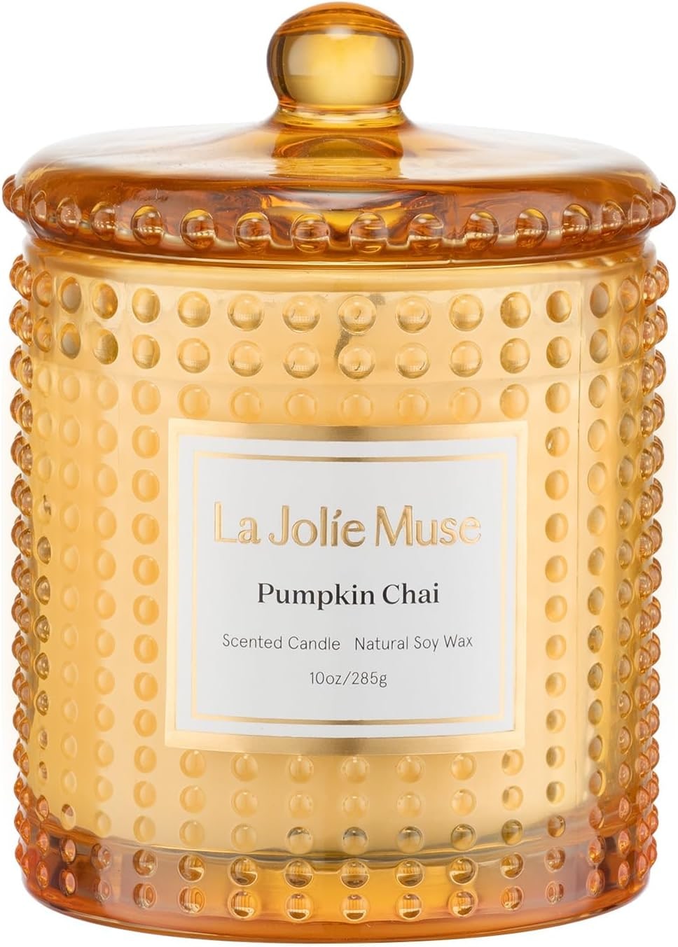 Marvella hobnail glass jar candle in pumpkin chai, showing textured glass and warm autumn color