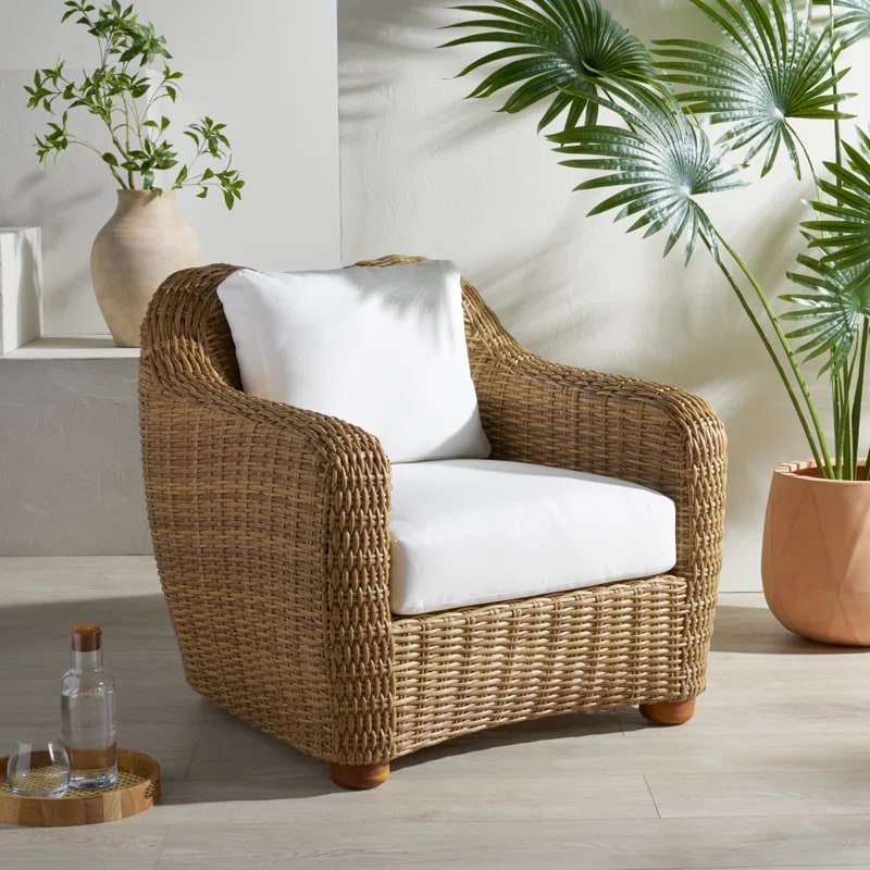 Natural Wicker Patio Chair with White Cushion - Photo 2