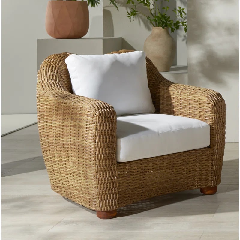Natural Wicker Patio Chair with White Cushion - Photo 3