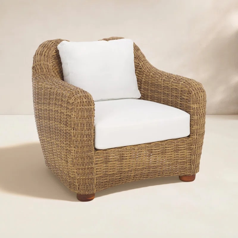 Natural Wicker Patio Chair with White Cushion - Photo 4