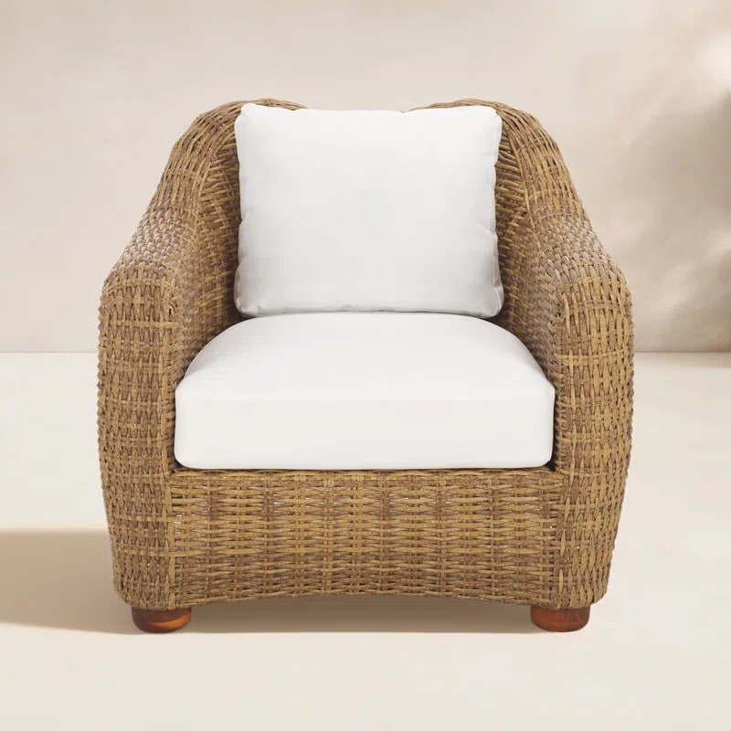 Natural Wicker Patio Chair with White Cushion - Natural / White