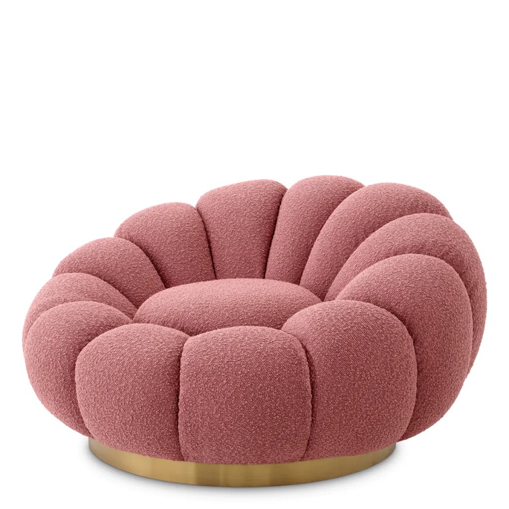 Mello Scalloped Swivel Lounge Chair - Bouclé Rose