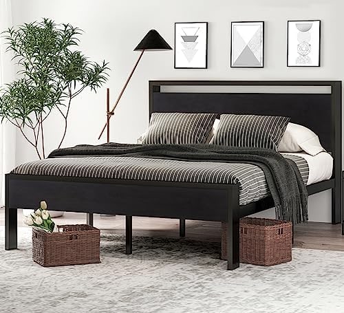 14-Inch Metal Platform Bed with Wood Headboard & Footboard - Photo 2