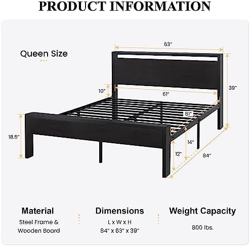 14-Inch Metal Platform Bed with Wood Headboard & Footboard - Photo 3