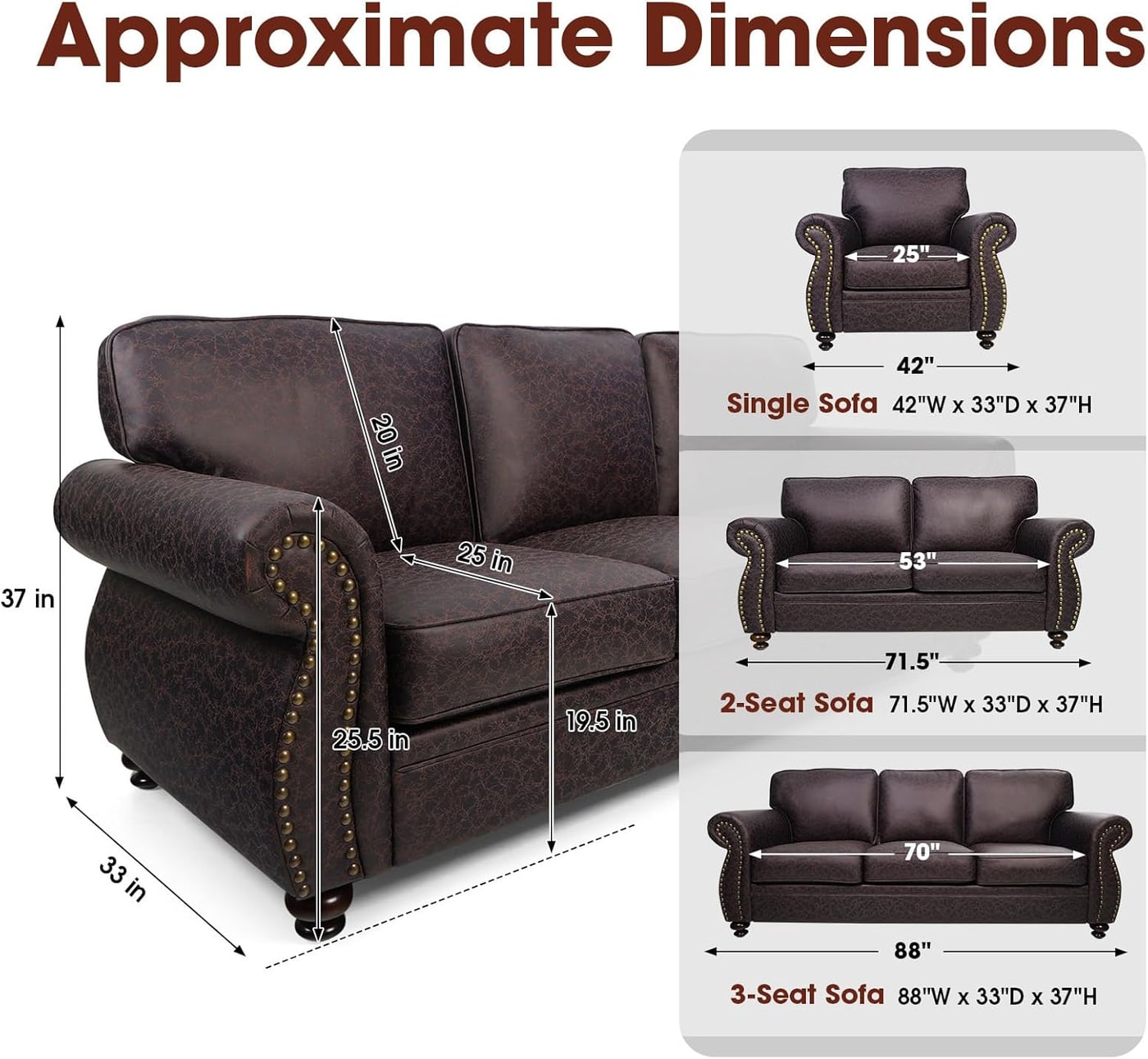 Mid-Century Rivet Sofa Set, Loveseat and Three-Seater - Photo 2