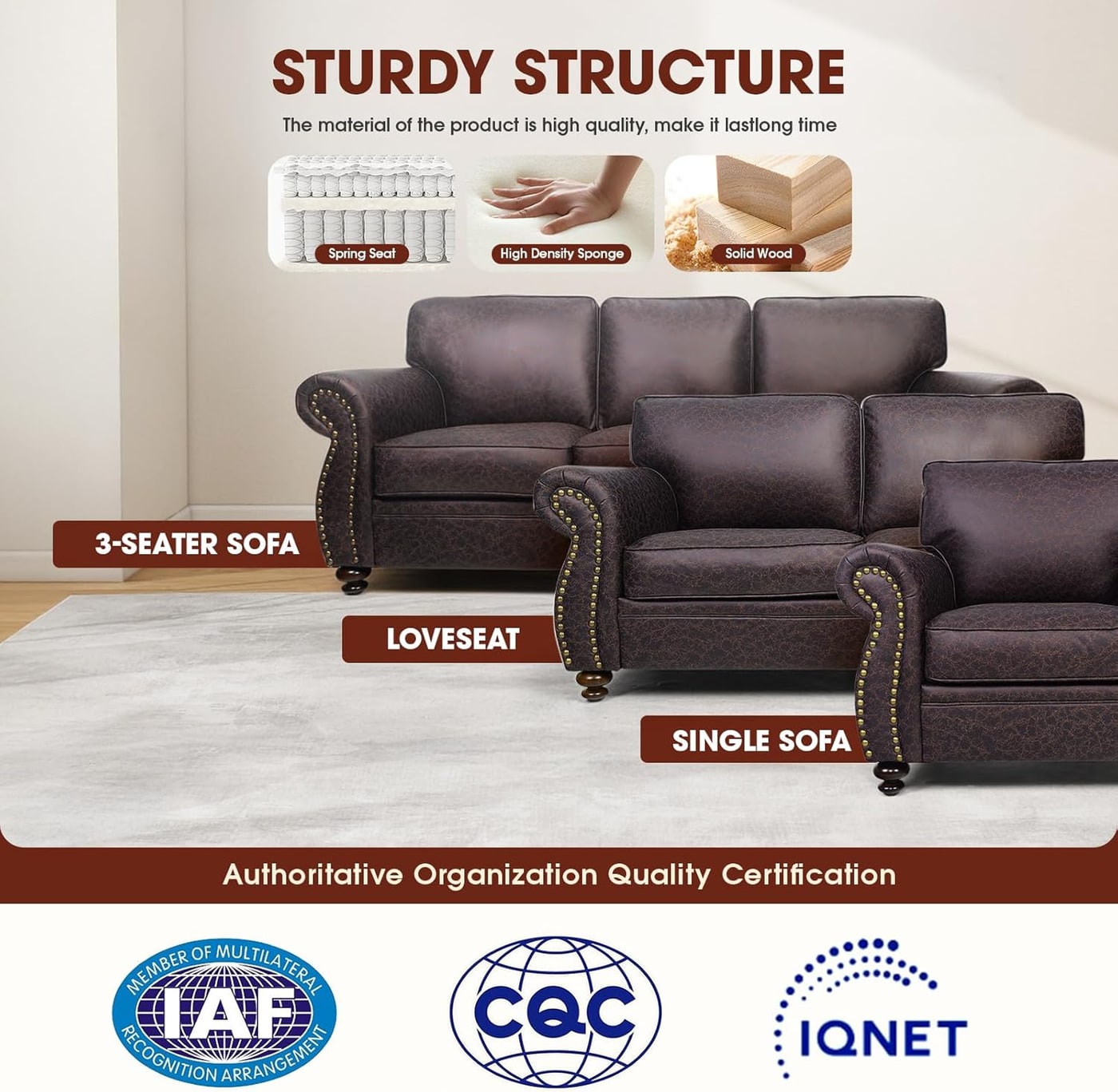 Mid-Century Rivet Sofa Set, Loveseat and Three-Seater - Photo 4