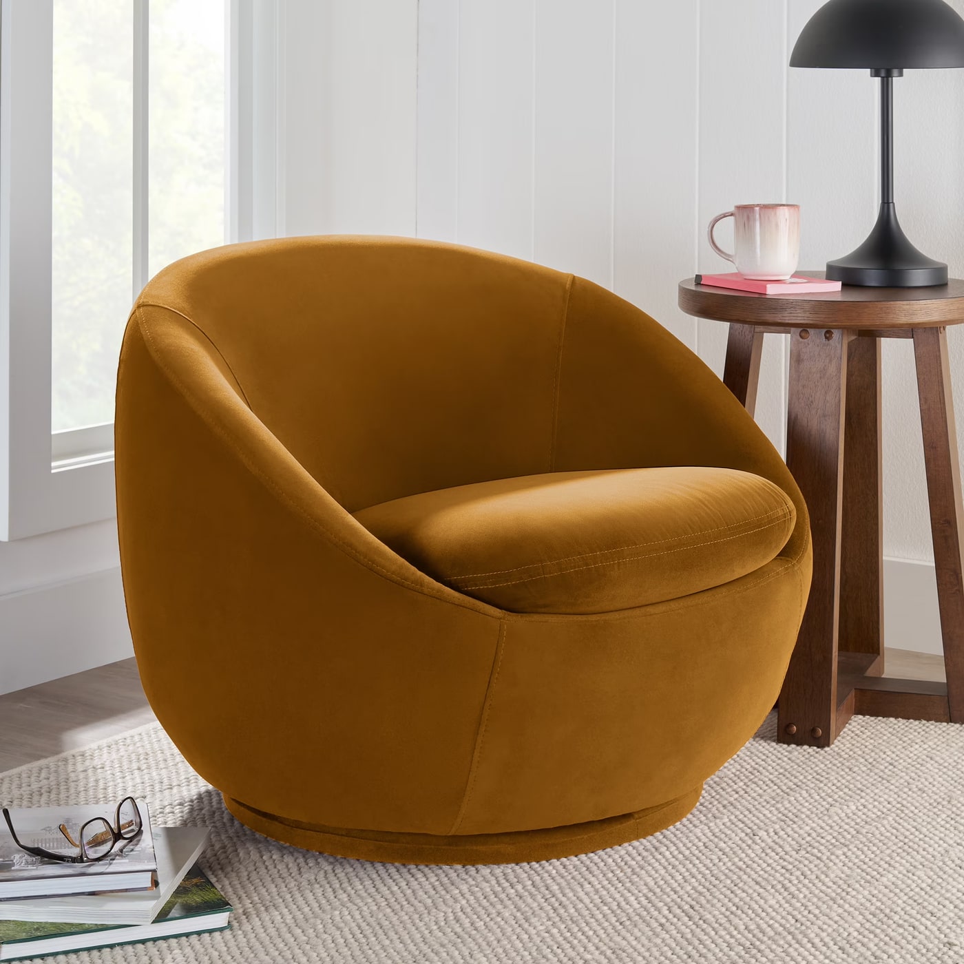 Mira Swivel Accent Chair - Ochre Velvet