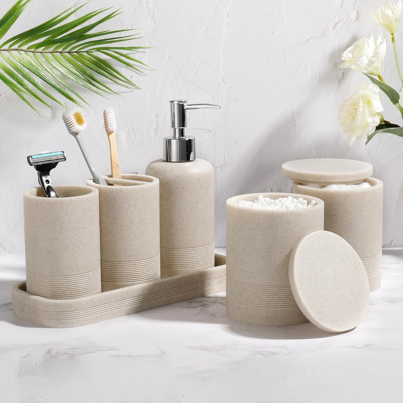 6-Piece Stone-Texture Resin Bathroom Accessory Set - Photo 2