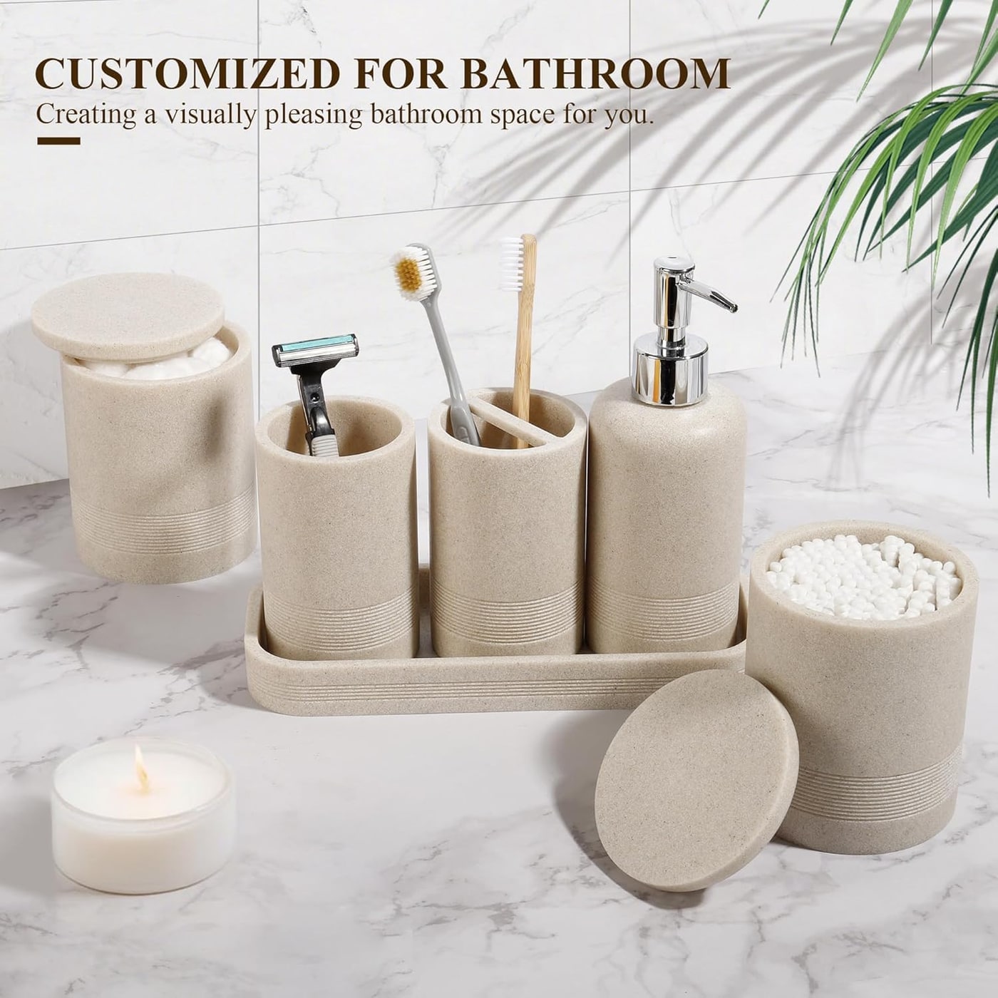 6-Piece Stone-Texture Resin Bathroom Accessory Set - Photo 3