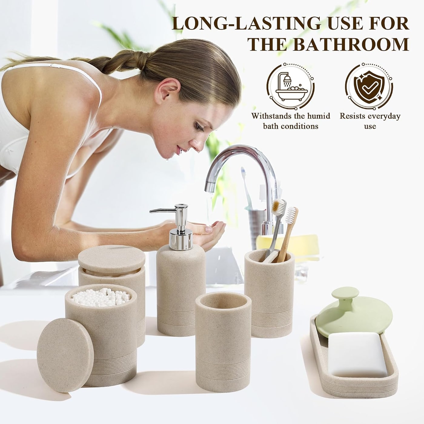 6-Piece Stone-Texture Resin Bathroom Accessory Set - Photo 4