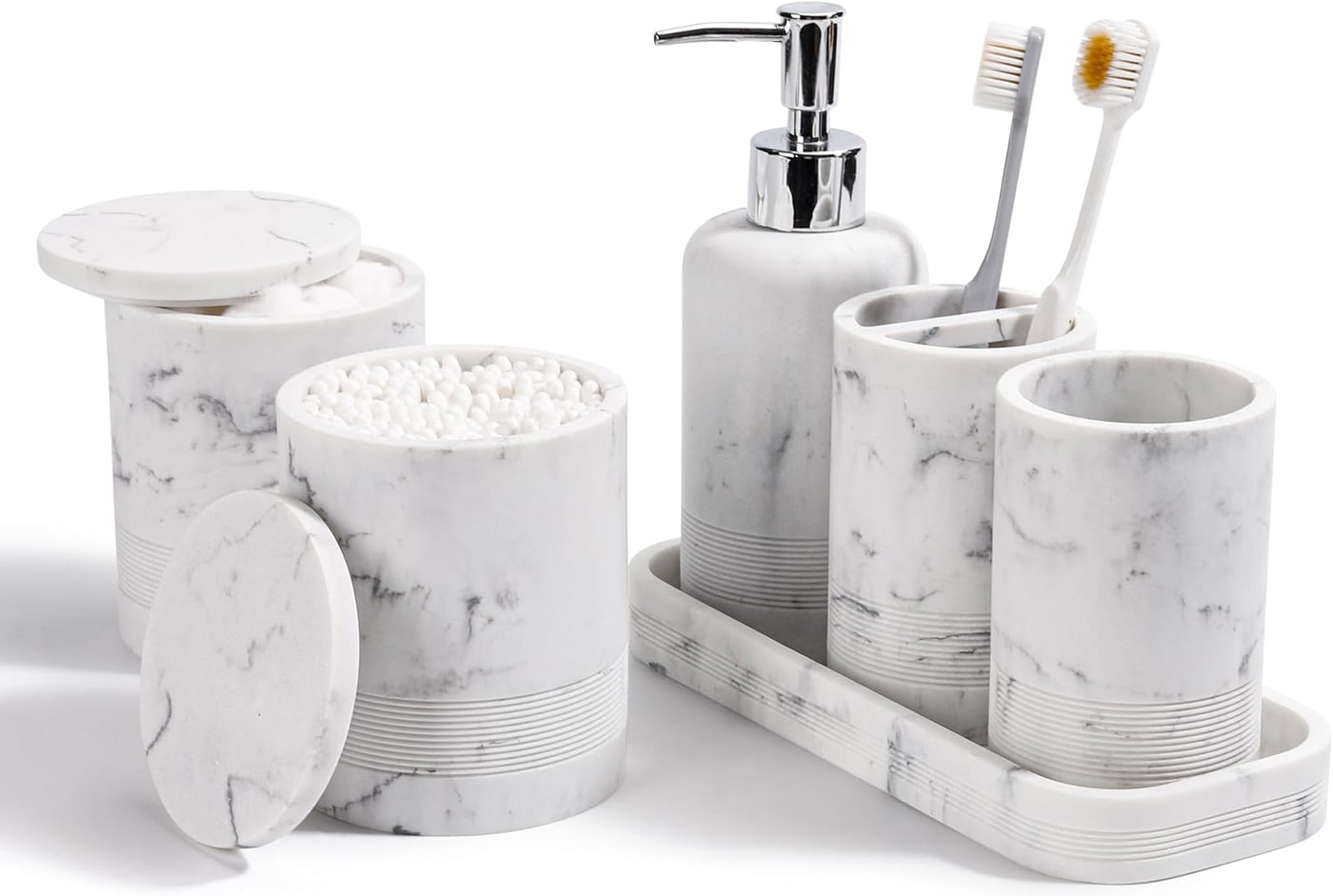 6-Piece Stone-Texture Resin Bathroom Accessory Set