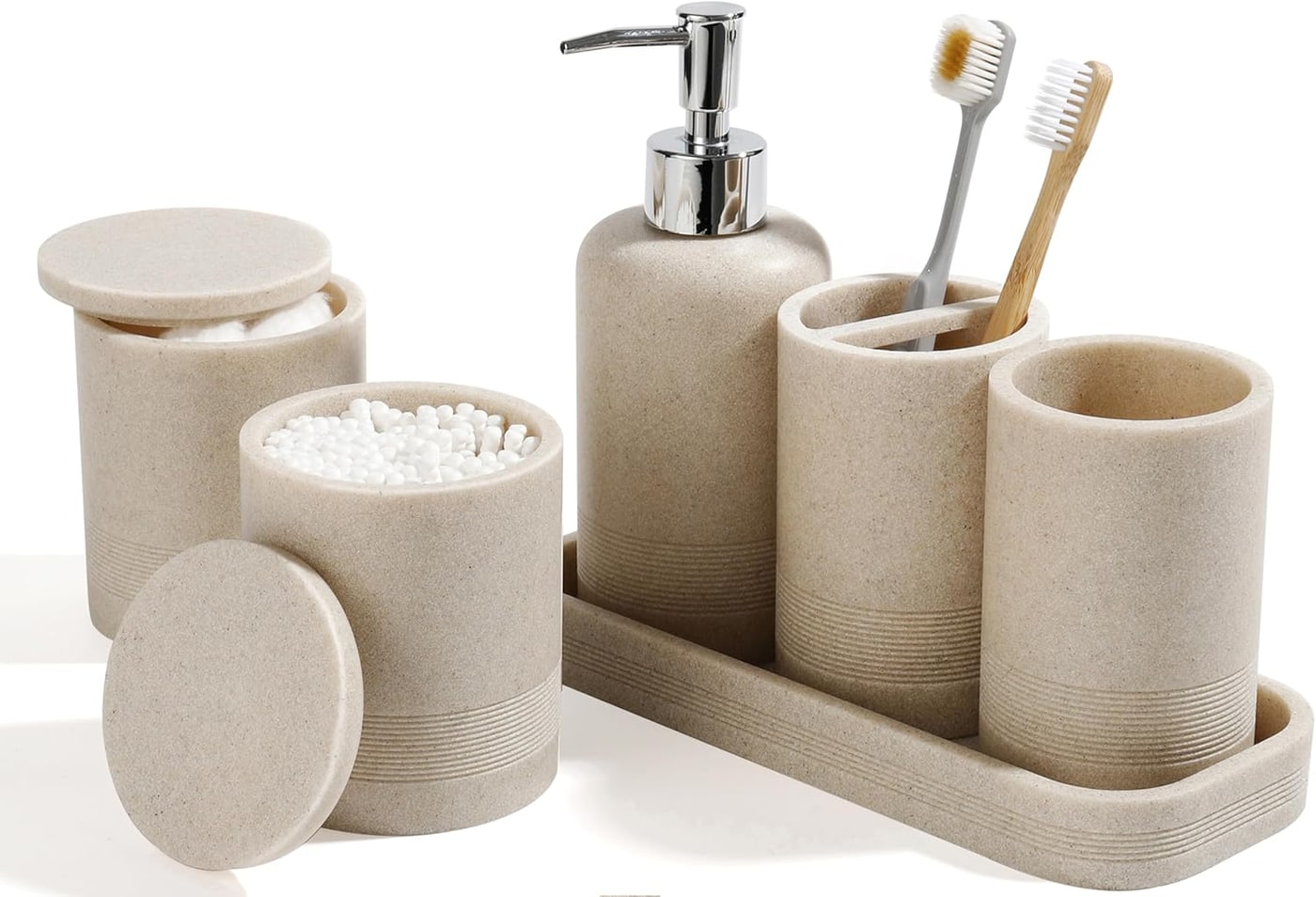6-Piece Stone-Texture Resin Bathroom Accessory Set