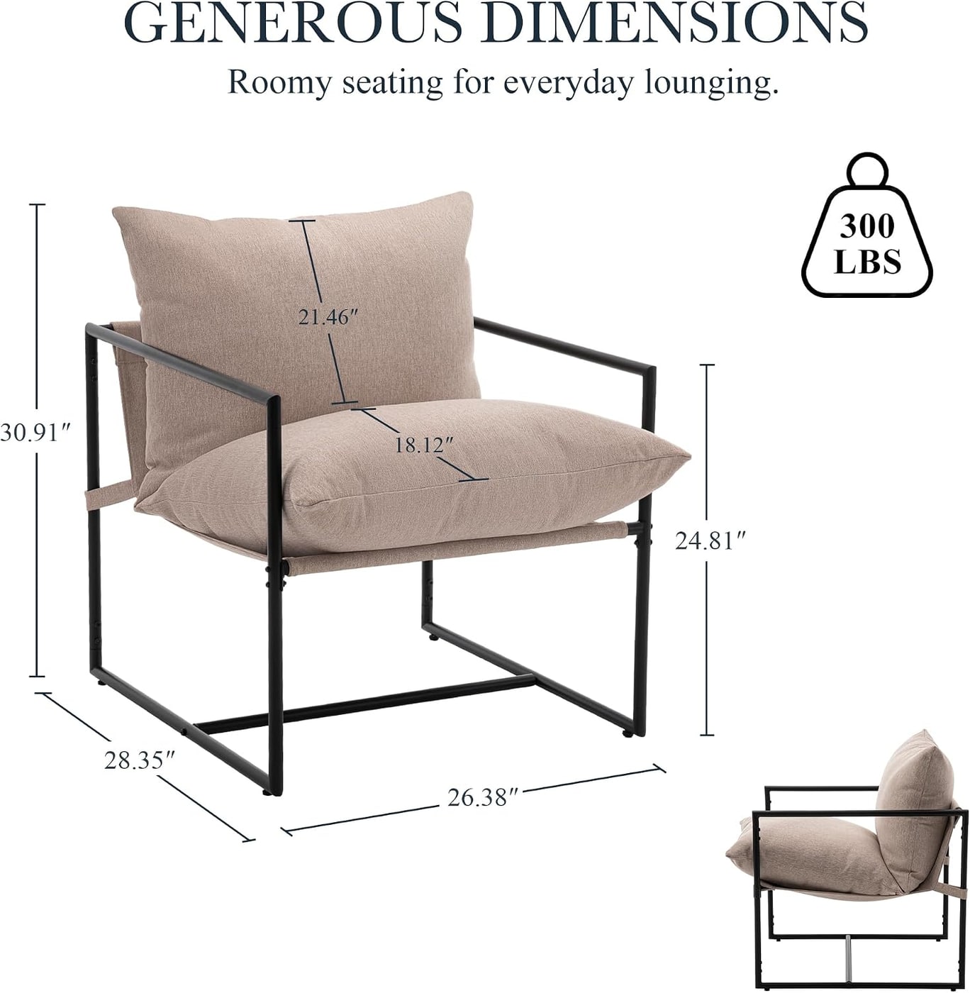 Modern Upholstered Sling Accent Chair - Photo 2