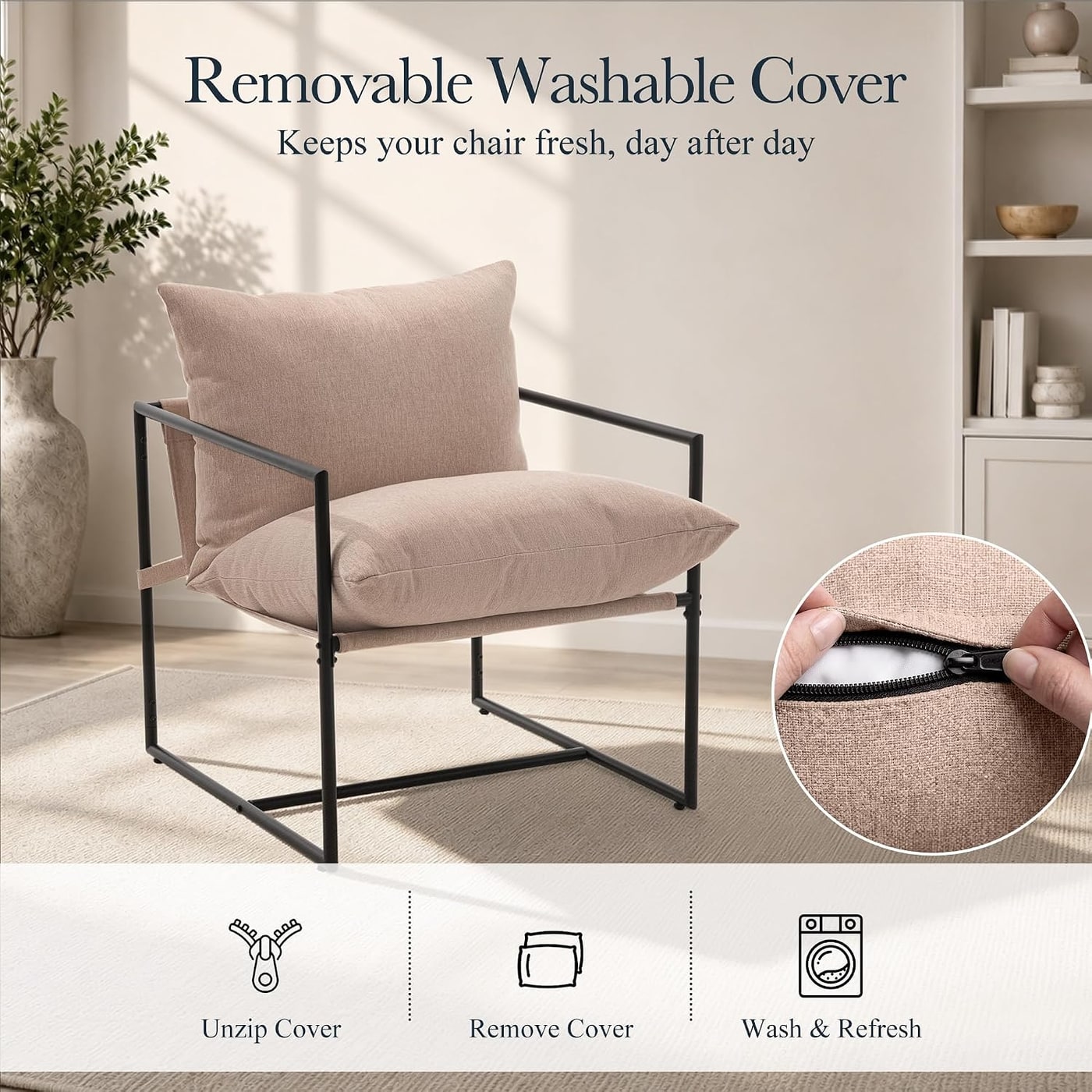 Modern Upholstered Sling Accent Chair - Photo 3