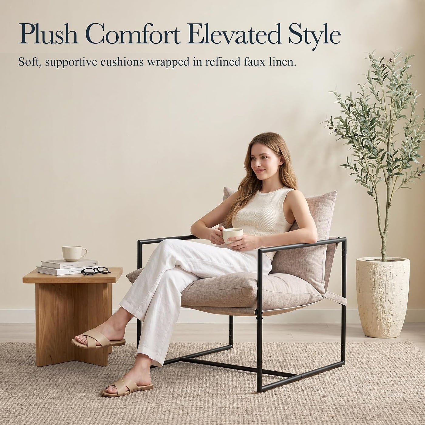 Modern Upholstered Sling Accent Chair - Photo 4