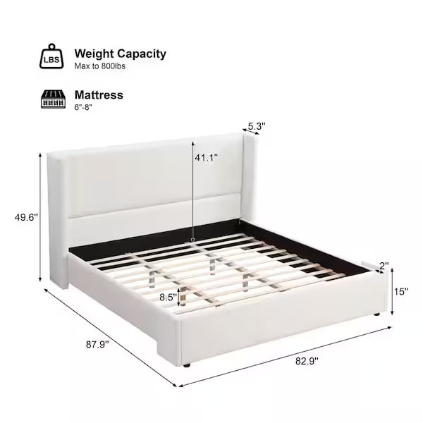 Modern White Wingback Platform Bed - Photo 3