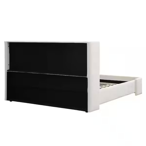 Modern White Wingback Platform Bed - Photo 4