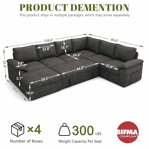 U-Shaped Modular Sleeper Sectional with Pull-Out Bed - Photo 4