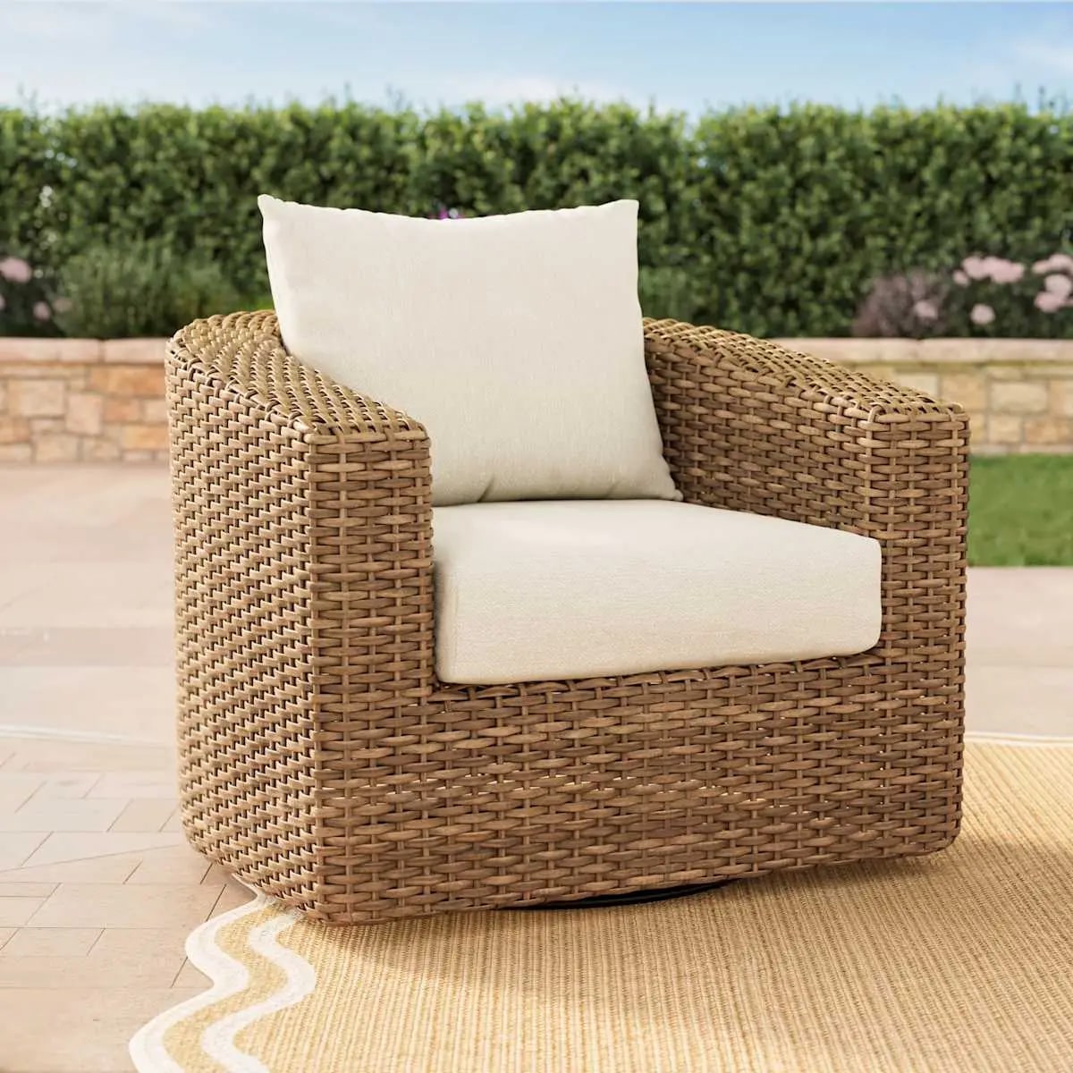 Nutmeg Wicker Swivel Club Chair with Cream Cushions - Photo 2