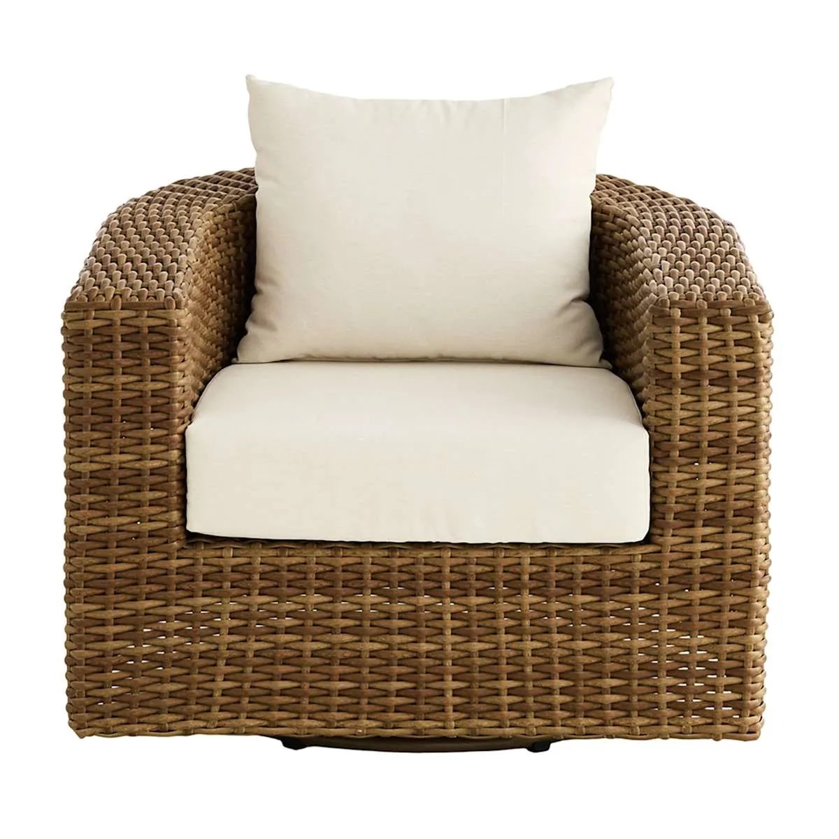 Nutmeg Wicker Swivel Club Chair with Cream Cushions - Photo 3