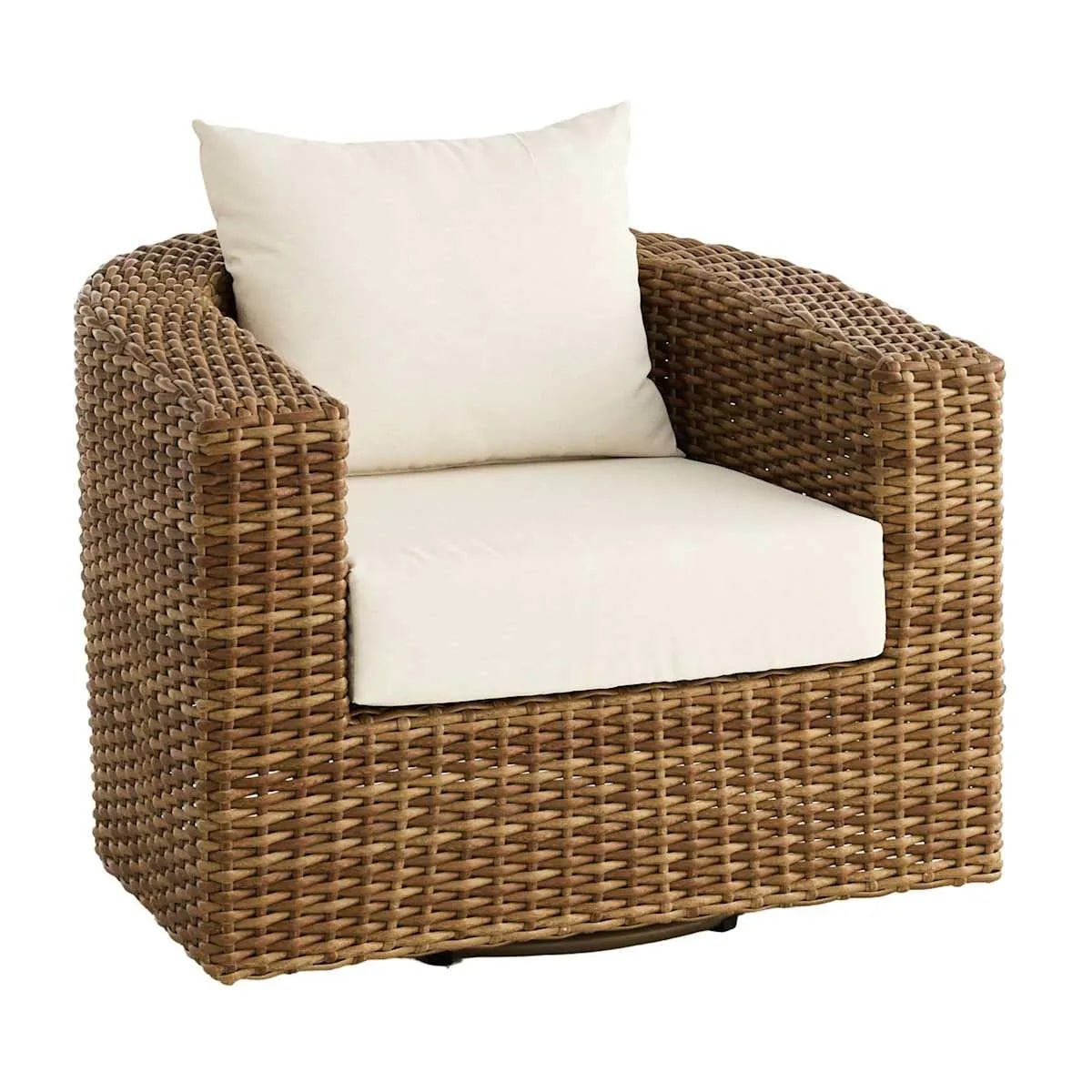 Nutmeg Wicker Swivel Club Chair with Cream Cushions