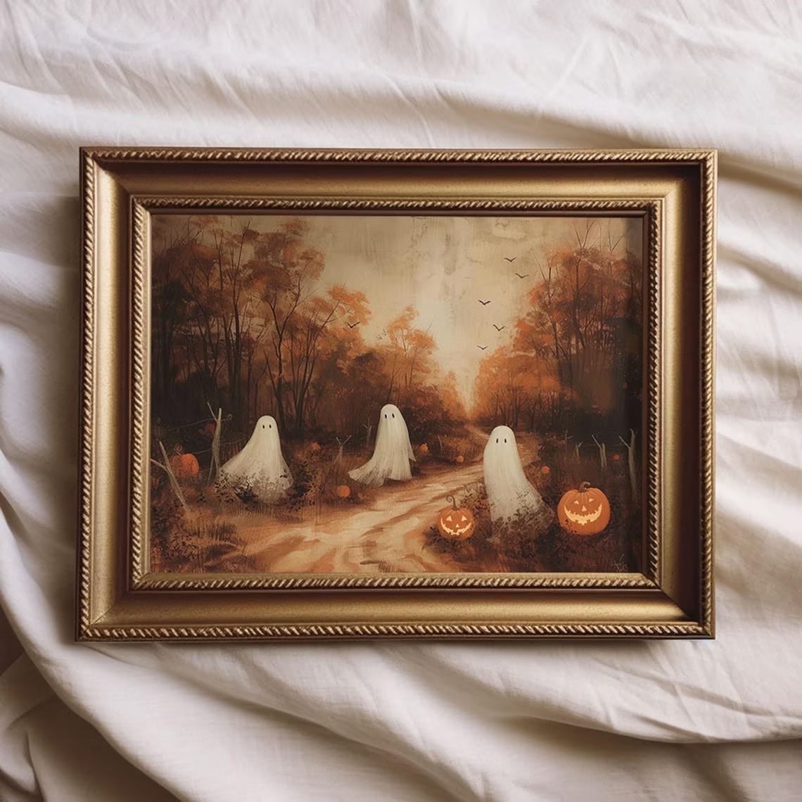 Vintage Autumn Ghost Landscape Canvas Wall Art