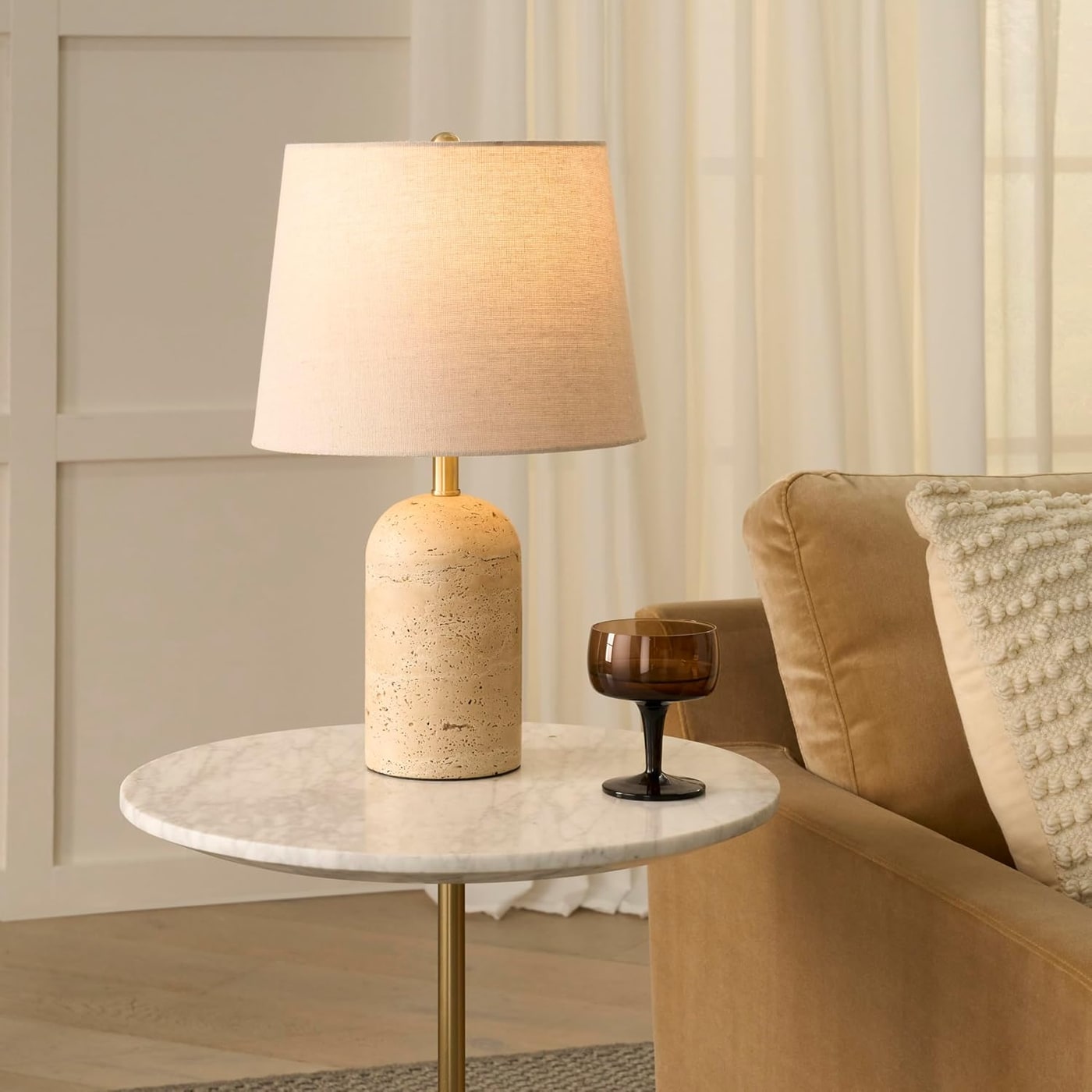 18-Inch Natural Travertine and Brass Accent Table Lamp - Photo 3