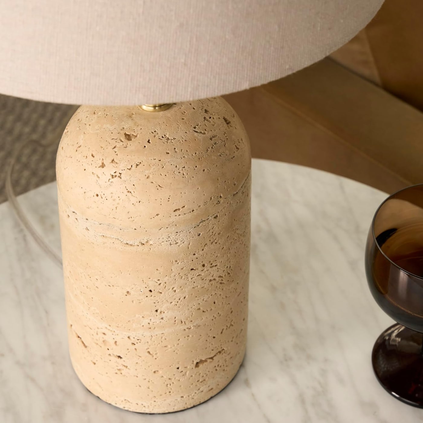 18-Inch Natural Travertine and Brass Accent Table Lamp - Photo 4