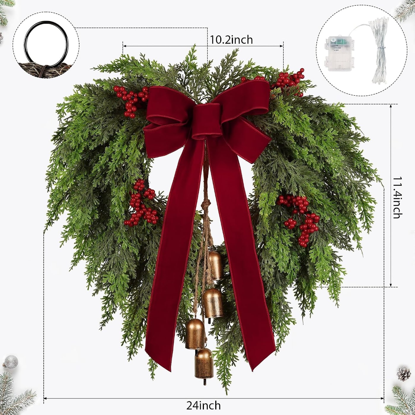 24-Inch Real Touch Norfolk Pine Holiday Wreath - Photo 3