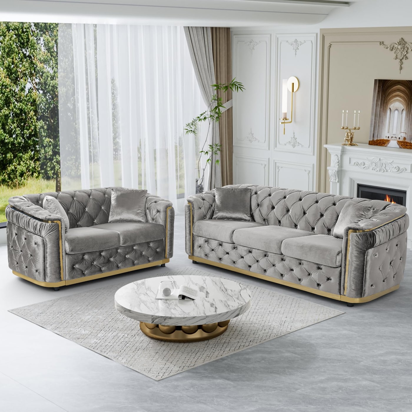 Oversized Black Velvet Chesterfield L-Shaped Sectional - Photo 3