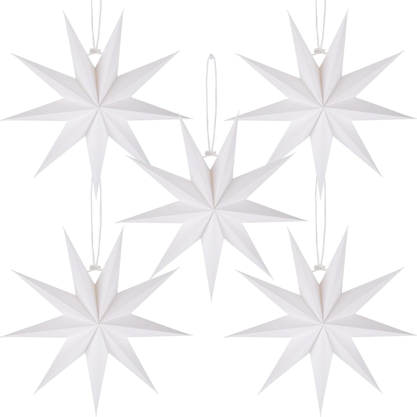 Nine-Point Paper Star Lantern Set, 12 Inch (5-Pack) - White