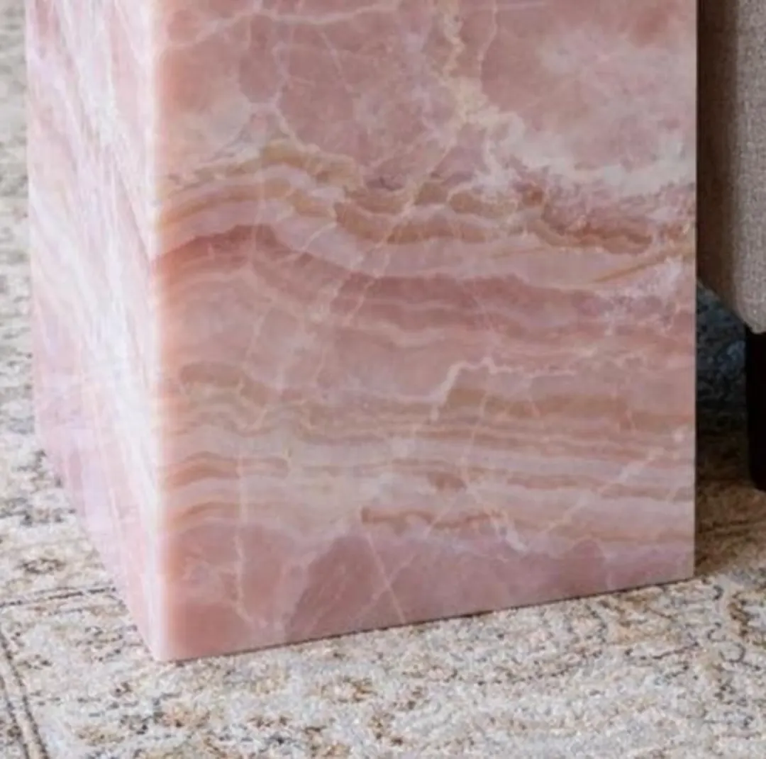 Natural Pink Onyx Plinth Side Table - Photo 2