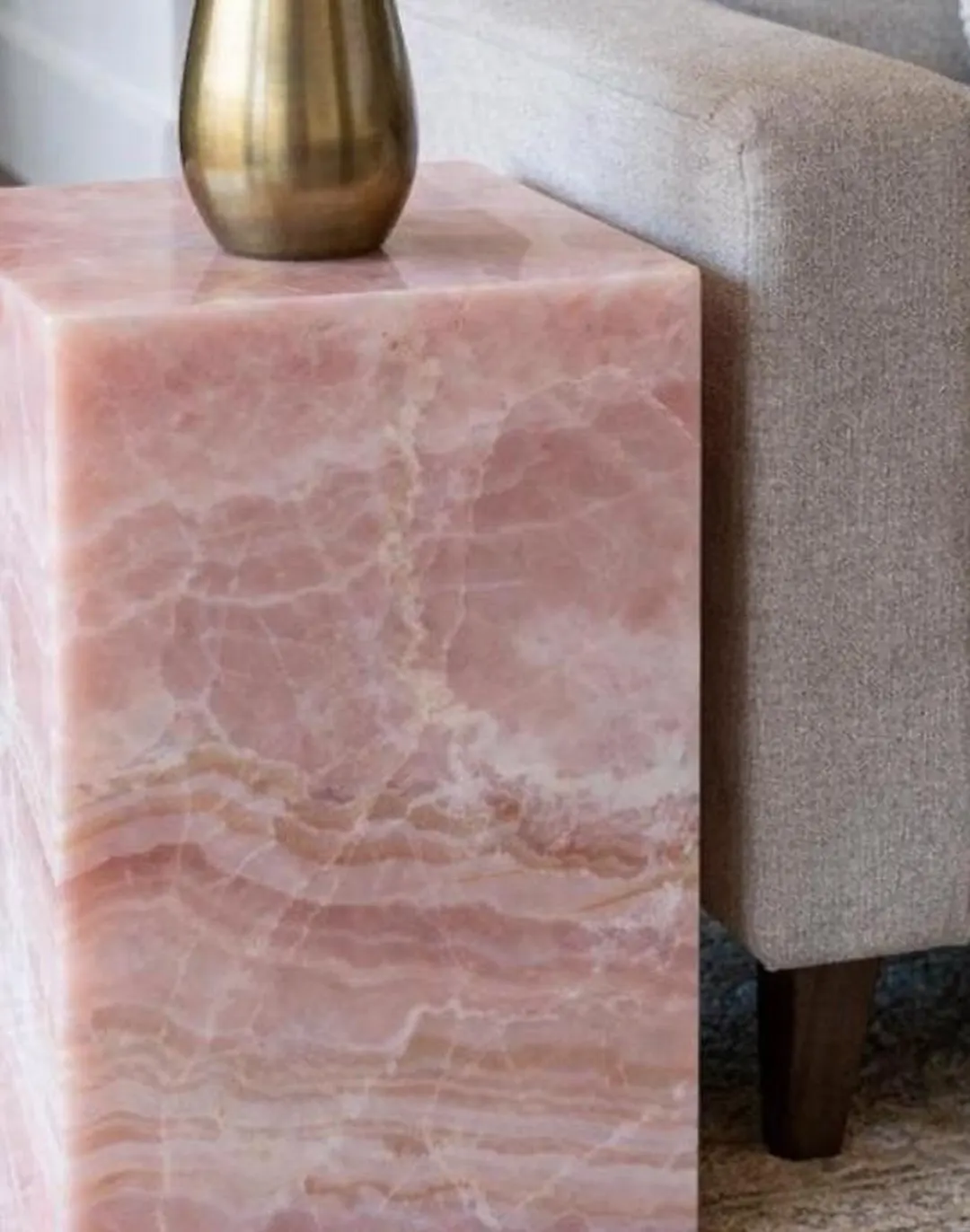 Natural Pink Onyx Plinth Side Table - Photo 4