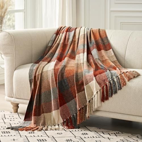 Chenille Plaid Knit Throw with Tassels - Photo 2