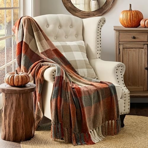Chenille Plaid Knit Throw with Tassels - Photo 3
