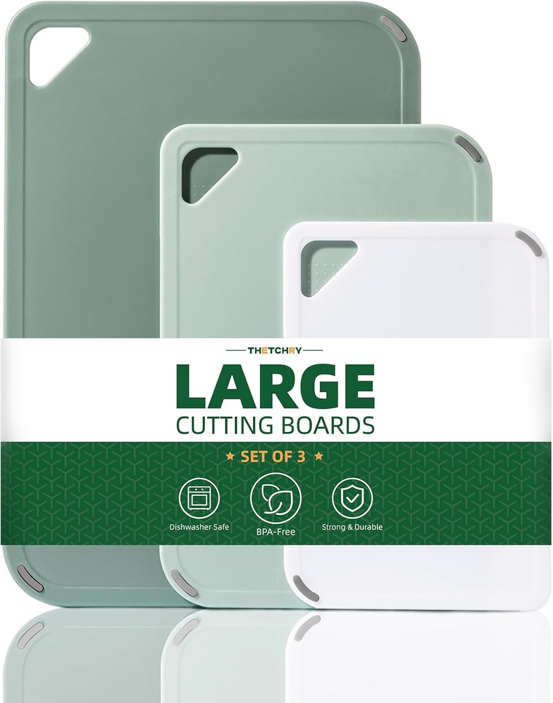 Three-Piece Non-Slip Plastic Cutting Board Set - Sage Green