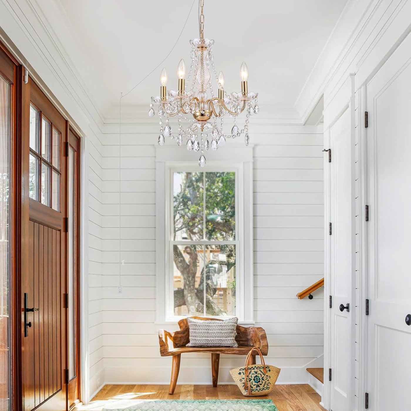 French Country Gold Crystal Plug-In Chandelier, 4-Light - Photo 4