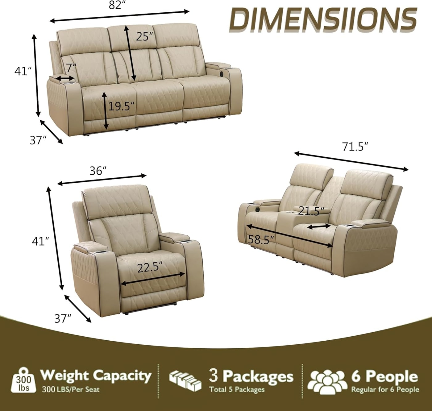 Power Reclining Leather Home Theater Sofa Set - Photo 2