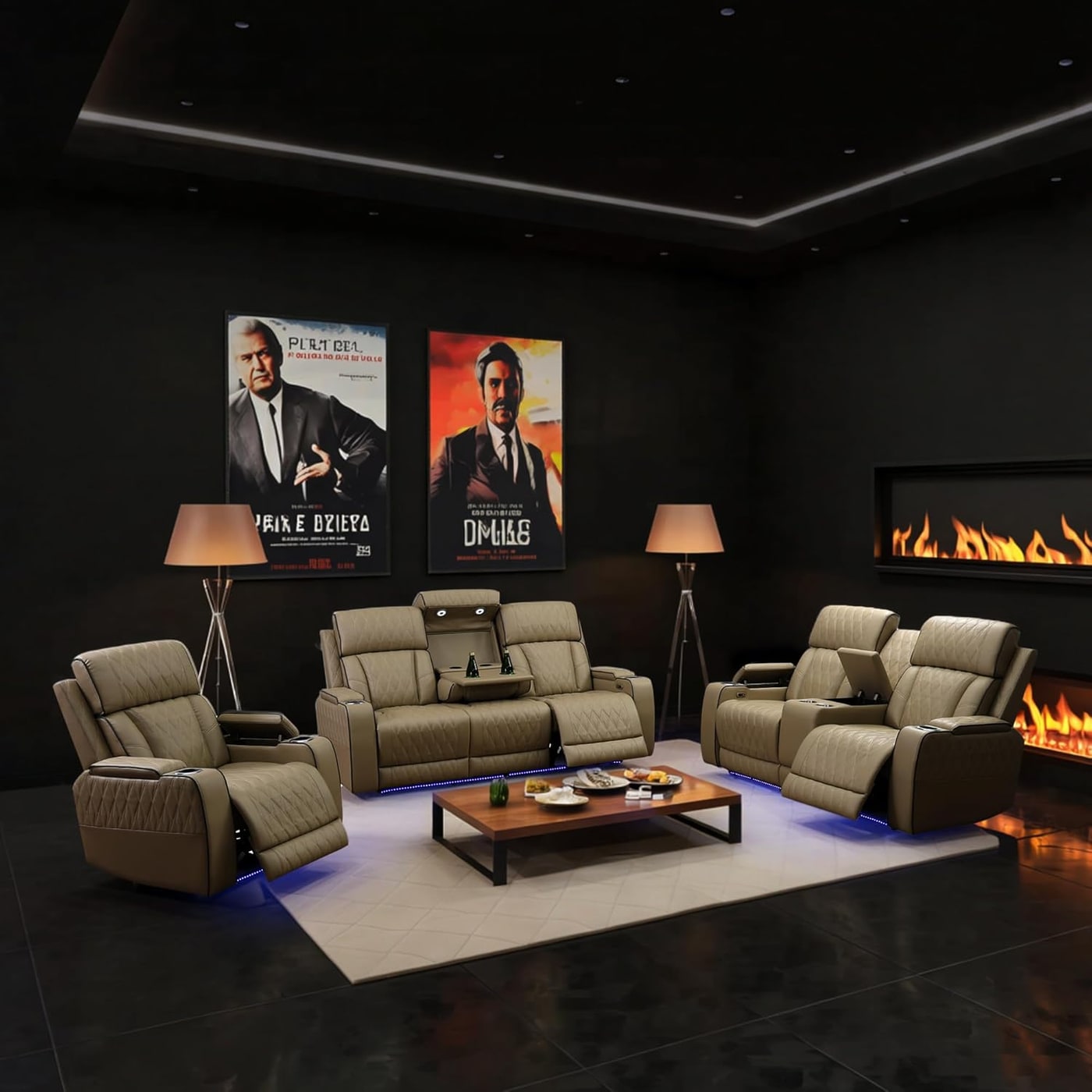 Power Reclining Leather Home Theater Sofa Set - Photo 3