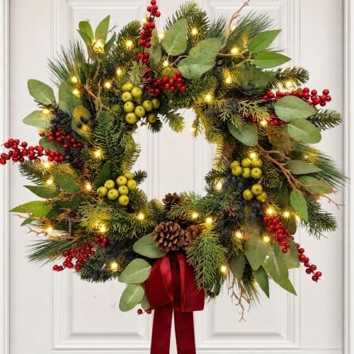 24-Inch Pre-Lit Eucalyptus & Evergreen Christmas Wreath - Photo 2