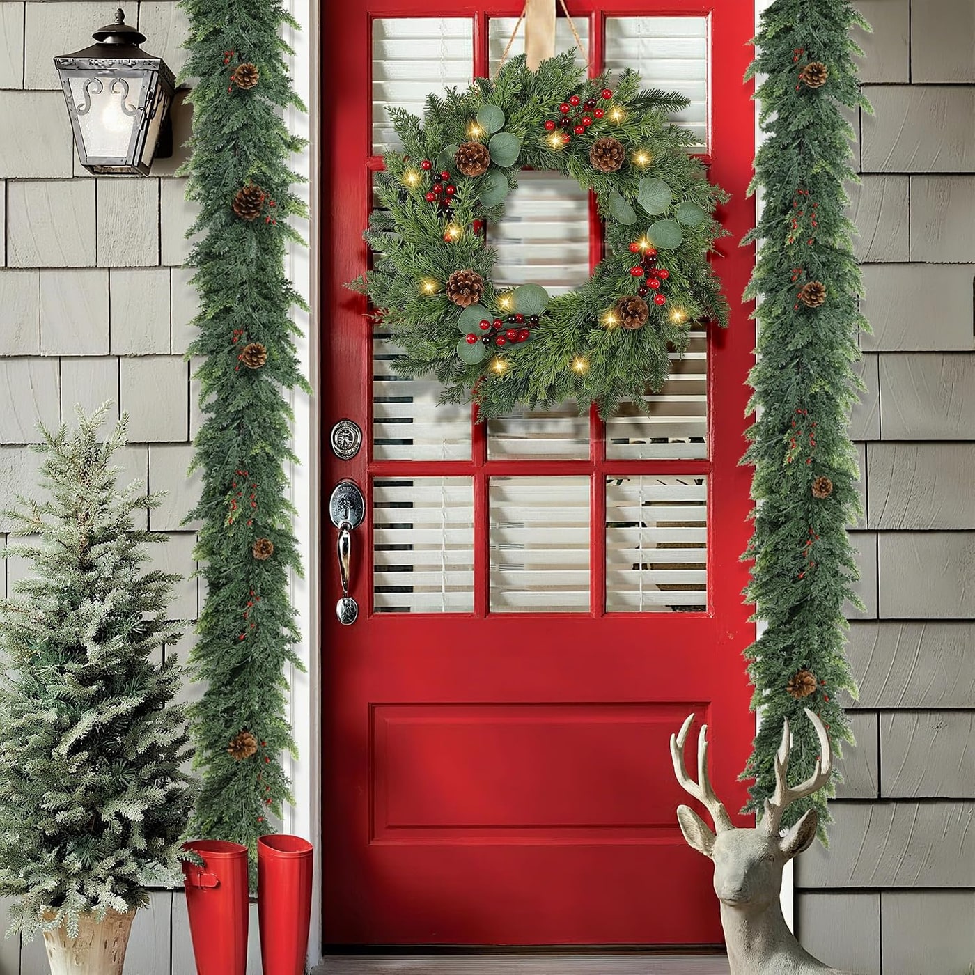 24-Inch Pre-Lit Real-Touch Pine Wreath with Berries - Photo 2